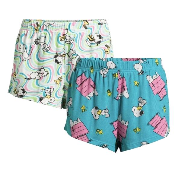 Peanuts Snoopy Knit Sleep Shorts Plus Size 3XL Cartoon Comic Graphic Print PJs - Picture 1 of 12